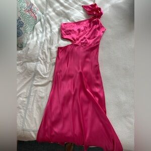 Bardot Audrey one shoulder midi dress, pink, size large